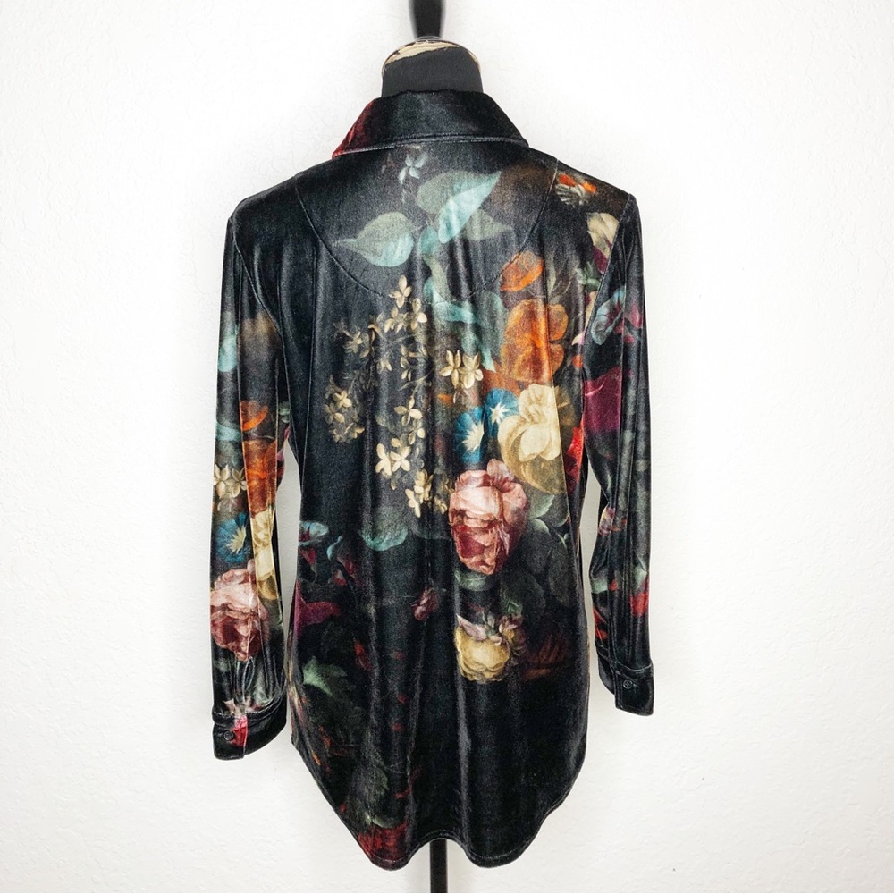 Soft Surroundings black red cream floral velvet velour button down top size PS - Picture 14 of 14
